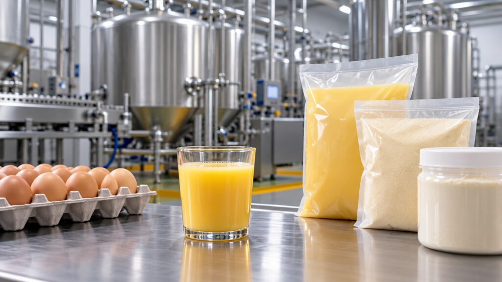 Illustration of egg processing and liquid egg products